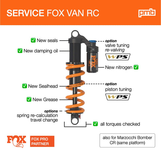 Fox Van RC: Service de Révision Amortisseur avec option Upgrade