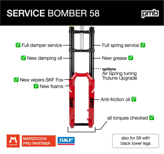Marzocchi Bomber 58: Service de Révision Fourche avec option Upgrade
