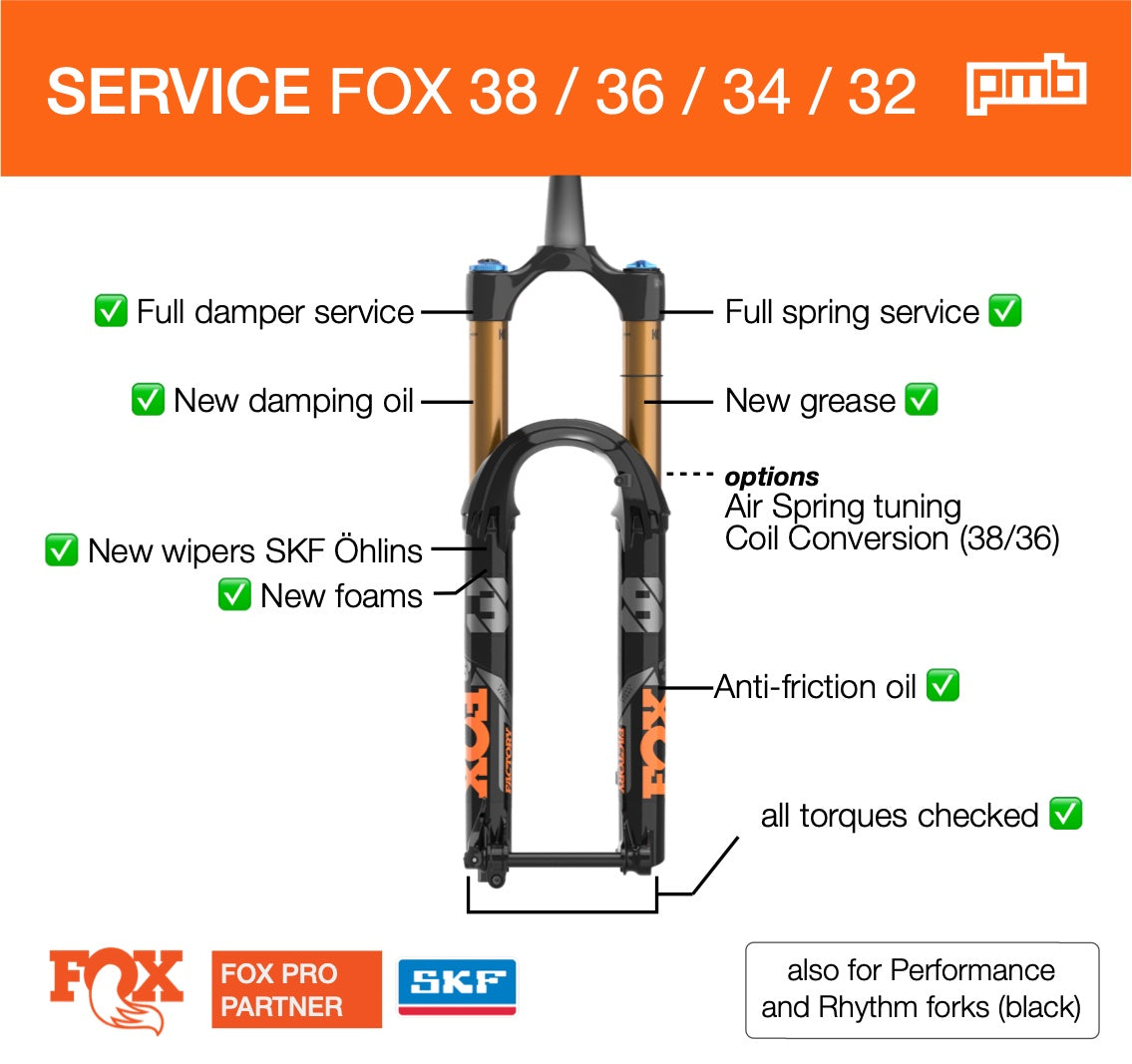 Fox 38 / 36 / 34 / 32: Service de Révision pour fourches VTT Fox