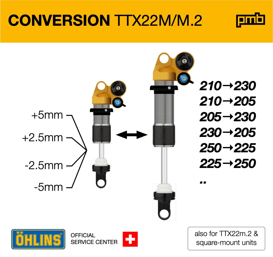 Öhlins TTX22m/TTX22m.2: Service de changement de taille et de débattement